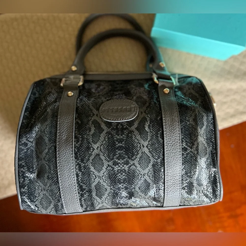 Terzetto Gray Leather Snake Satchel NWOT
